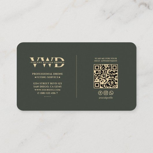 Modern Gouden Drone Tech Monogram Donkergroen Visitekaartje (Achterkant)