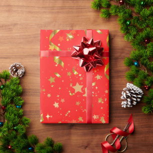 Modern gouden droog rood patroon feestelijk elegan cadeaupapier