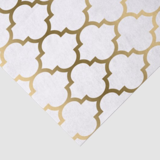 Modern Gouden en Wit Patroon Quatrefoil Tissuepapier (Detail)