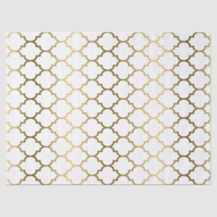 Modern Gouden en Wit Patroon Quatrefoil Tissuepapier