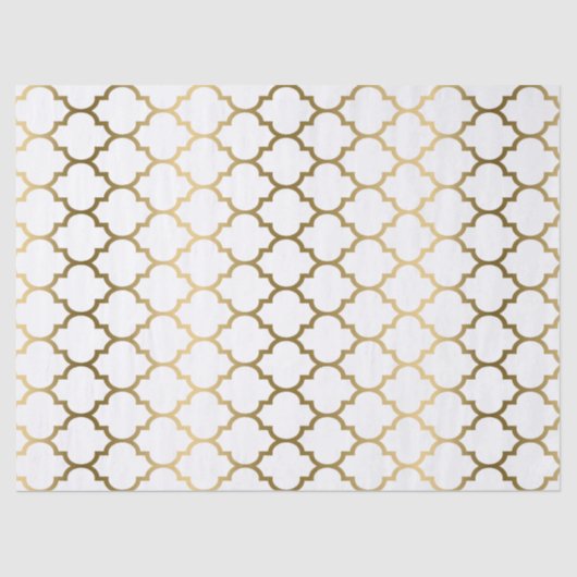Modern Gouden en Wit Patroon Quatrefoil Tissuepapier (Voorkant)