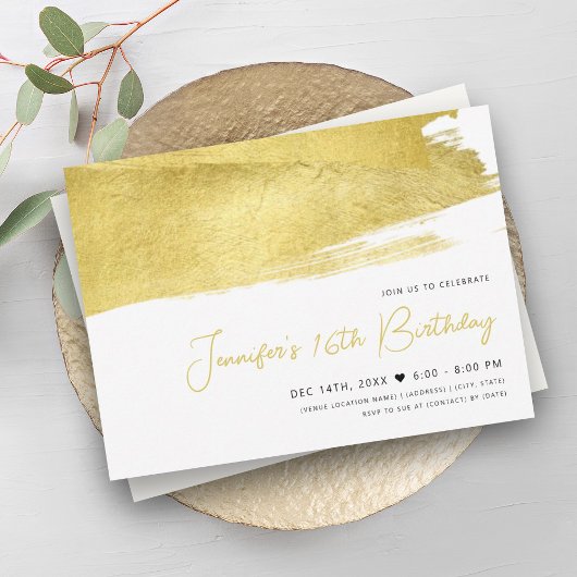 Modern Gouden Faux Folie Paint Sweet 16 Kaart