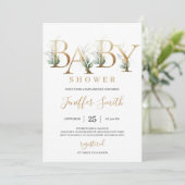 Modern gouden folie letters groen blad baby shower kaart (Staand voorkant)