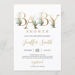 Modern gouden folie letters groen blad baby shower kaart