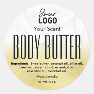 Modern Gouden Folie Marmeren Body Butter Logo Labe Ronde Sticker