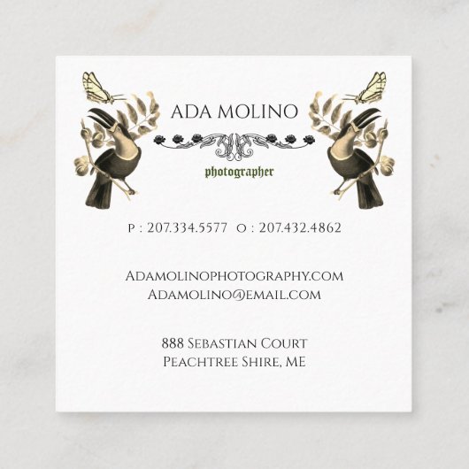 Modern Gouden Geschilderd Toucan Patroon Vierkante Visitekaartje (Achterkant)