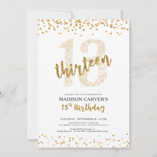 Modern Gouden Glitter Confetti 13e Verjaardag Kaart (Voorkant)