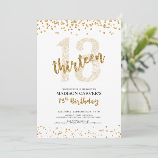 Modern Gouden Glitter Confetti 13e Verjaardag Kaart (Staand voorkant)