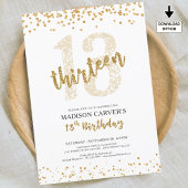 Modern Gouden Glitter Confetti 13e Verjaardag Kaart