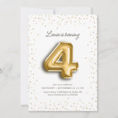 Modern Gouden Glitter Folie Balloon 4e Verjaardag Kaart (Voorkant)