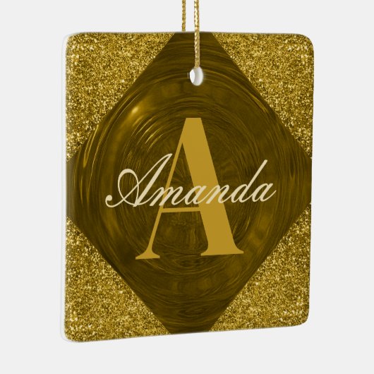 Modern Gouden Glitter Girly Monogram Keramisch Ornament (Rechts)