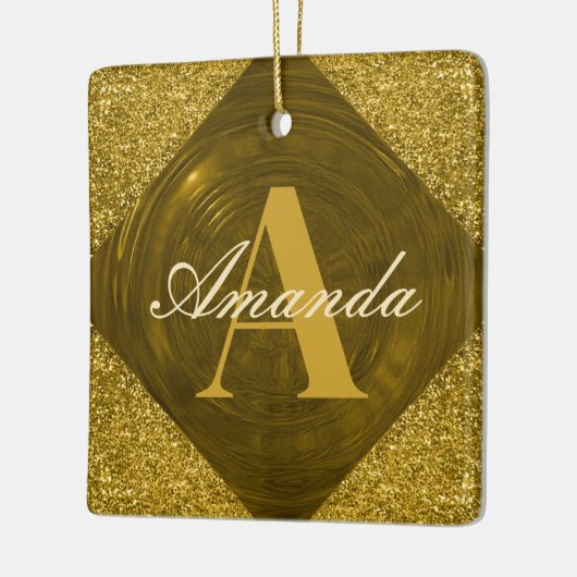 Modern Gouden Glitter Girly Monogram Keramisch Ornament (Links)