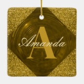 Modern Gouden Glitter Girly Monogram Keramisch Ornament (Achterkant)