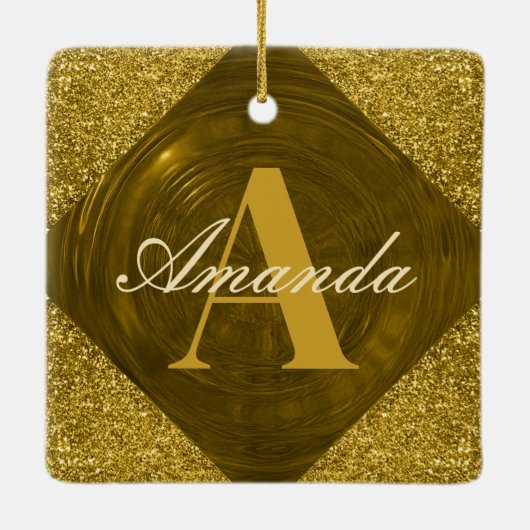 Modern Gouden Glitter Girly Monogram Keramisch Ornament (Achterkant)