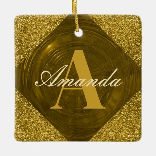 Modern Gouden Glitter Girly Monogram Keramisch Ornament (Voorkant)