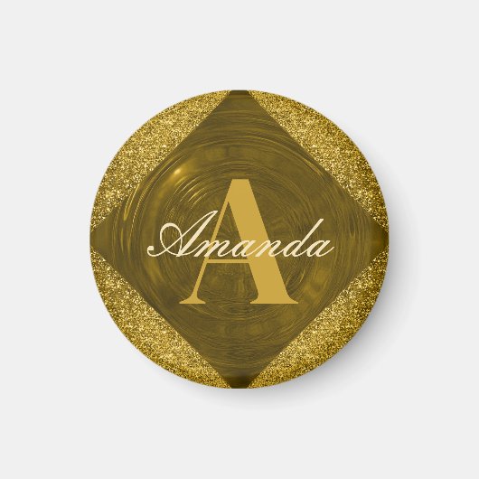 Modern Gouden Glitter Girly Monogram Magneet (Voorkant)