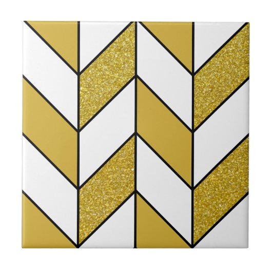 Modern Gouden Glitter HaringBone Chevron Patroon v Tegeltje (Voorkant)