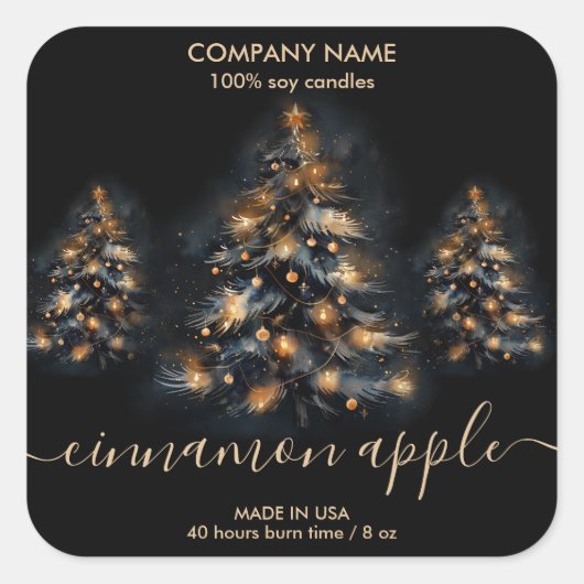 Modern Gouden Glitter Kerstboom Kaars label (Voorkant)