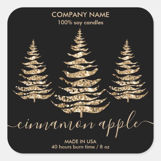 Modern Gouden Glitter Kerstboom Kaars label (Voorkant)