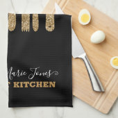 Modern Gouden Glitter Zwart Kookgerei Theedoek (Quarter Fold)