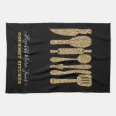 Modern Gouden Glitter Zwart Kookgerei Theedoek (Horizontaal)