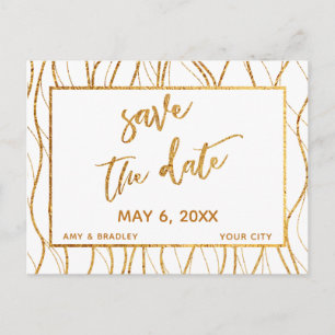Modern Gouden Golven Handschrift Wit Save the Date Aankondigingskaart