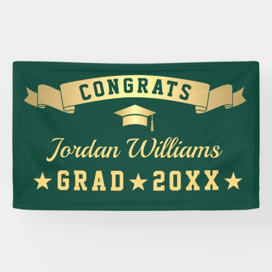 Modern Gouden Groen Graduation Party 2024 Spandoek (Horizontaal)