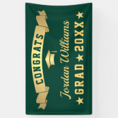 Modern Gouden Groen Graduation Party 2024 Spandoek (Verticaal)