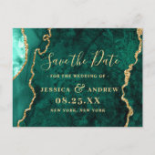 Modern Gouden Groene Agaat Marmer Save the Date Aankondigingskaart (Voorkant)