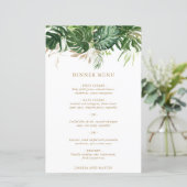 Modern Gouden Groene Tropische Trouwmenu (Staand voorkant)
