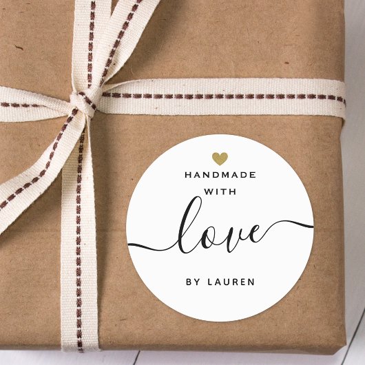 Modern Gouden Hart Handgemaakt met Liefde Door Ronde Sticker