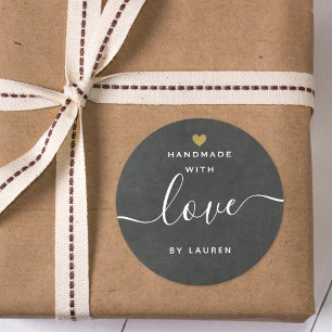 Modern Gouden Hart Handgemaakt met Liefde Door Ronde Sticker