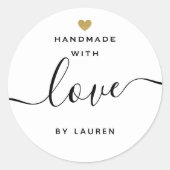 Modern Gouden Hart Handgemaakt met Liefde Door Ronde Sticker (Voorkant)