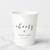 Modern Gouden Hart Proost Bruidsdouche Bruiloft Papieren Bekers (Voorkant)