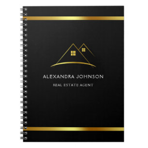 Modern Gouden Huis Logo Onroerend Goed Notitieboek