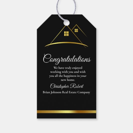 Modern Gouden Huis Logo Vastgoed Cadeaulabel (Voorkant)