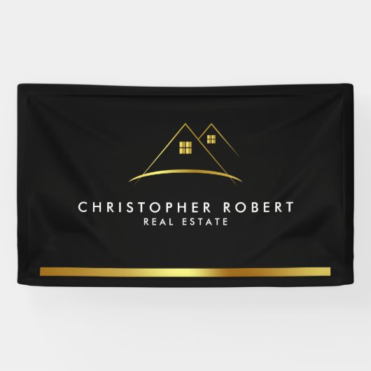 Modern Gouden Huis Logo Vastgoed Spandoek (Horizontaal)