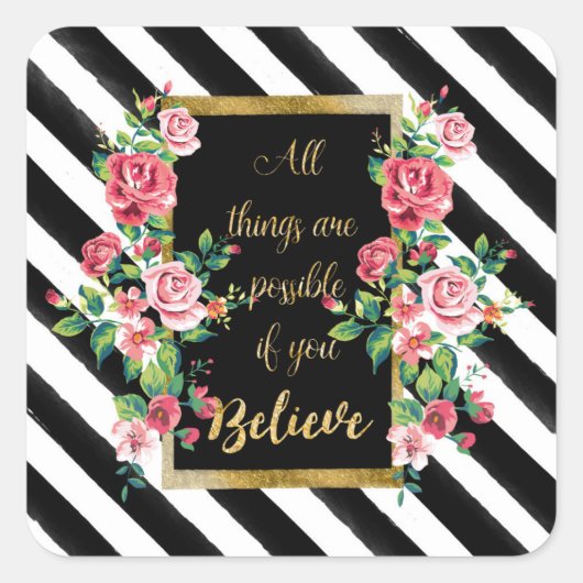 Modern gouden inspirerend quote vierkante sticker (Voorkant)
