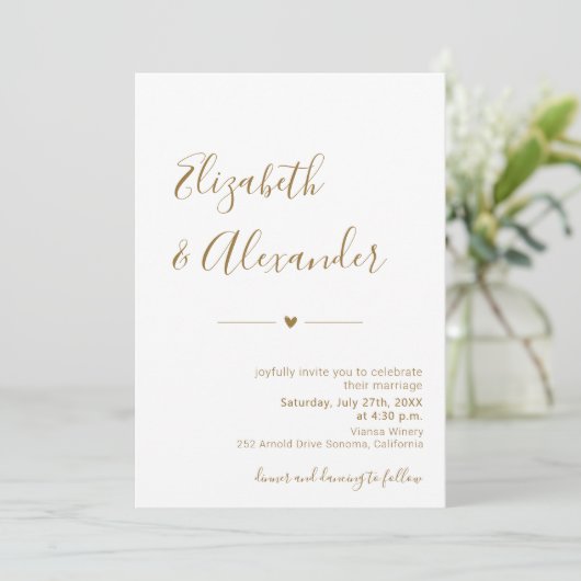 Modern Gouden Kalligrafie Script Hart Bruiloft Kaart (Staand voorkant)