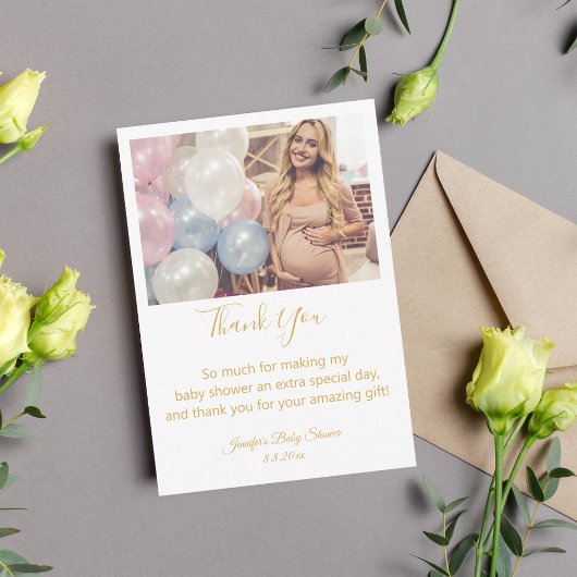 modern gouden kerkgenootschap dank je baby shower  notitiekaartje