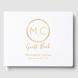 Modern Gouden Krans Bruiloft Monogram Gastenboek