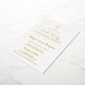 Modern Gouden Kruis Wit eerste heilige communie Folie Uitnodiging (Gedraaid)