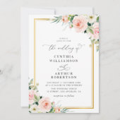 Modern gouden lijst blos waterverf bloemenbruiloft kaart (Voorkant)