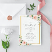 Modern gouden lijst blos waterverf bloemenbruiloft kaart