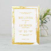Modern gouden lijst bruiloft folie uitnodiging (Staand Voorkant)