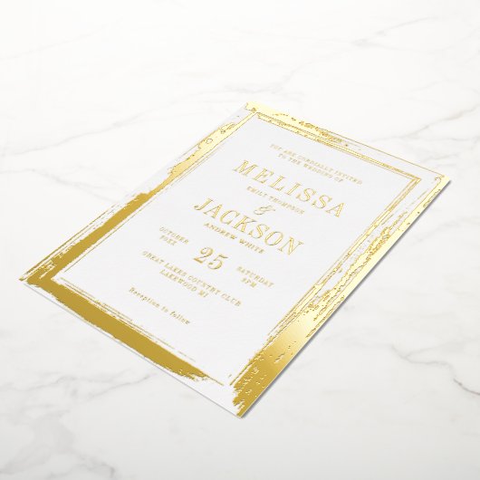 Modern gouden lijst bruiloft folie uitnodiging (Gedraaid)