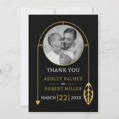 Modern gouden lijst met blad en foto bruiloft bedankkaart (Voorkant)