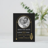 Modern gouden lijst met blad en foto bruiloft briefkaart (Staand voorkant)