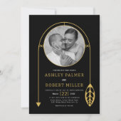 Modern gouden lijst met blad en foto bruiloft kaart (Voorkant)