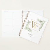 Modern Gouden Monogram Groene Bladeren 2023 Planner (Display)